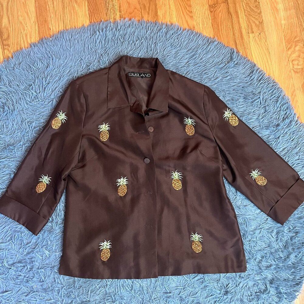 Vintage SilkLand Brown Pineapple Silk Blazer Size L
